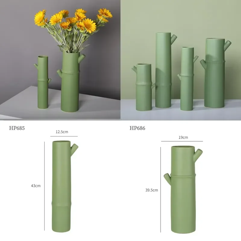 Simple Oriental Green Bamboo Knot Ceramic Vase Modern Chinese Home Desktop Decorations Suitable for Villa Club Model Rooms