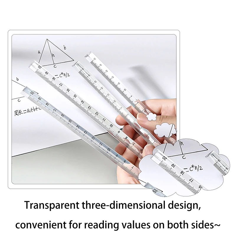 Règle droite triangulaire transparente intéressante, fournitures scolaires et de bureau, papeterie pour étudiants, outils de mesure de dessin simples, 2 pièces