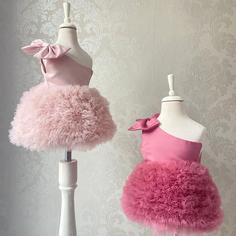 

Girls Summer New Dress Super Immortal Yarn Set Fluffy Skirt Korean Version Fashion Cute Princess Dress One Shoulder Bow Dress