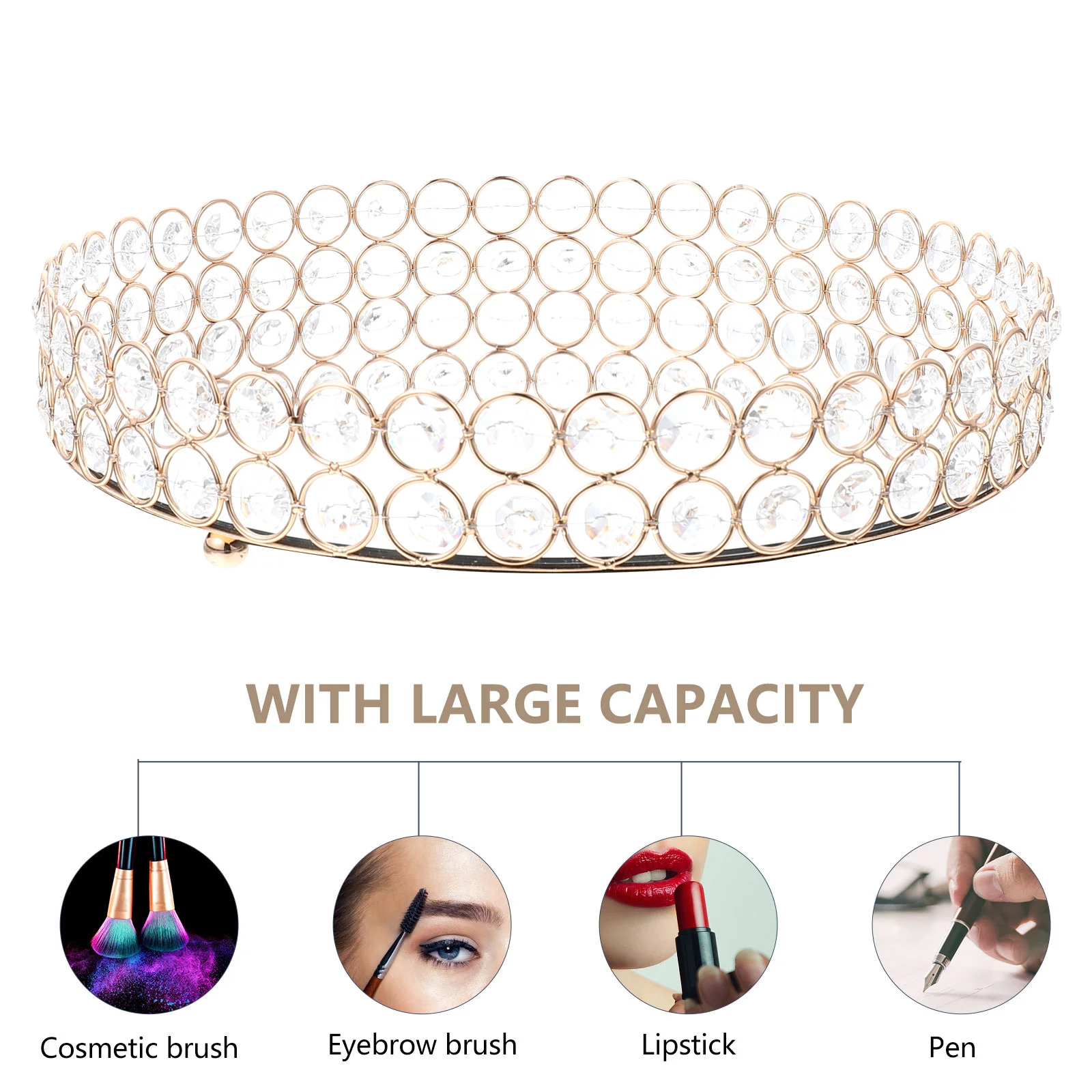 1Pcs Makeup Storage Tray Elegant Round Jewelry Organizer Mirror Surface Home Dressing Table Sundries Holder Fashion Display