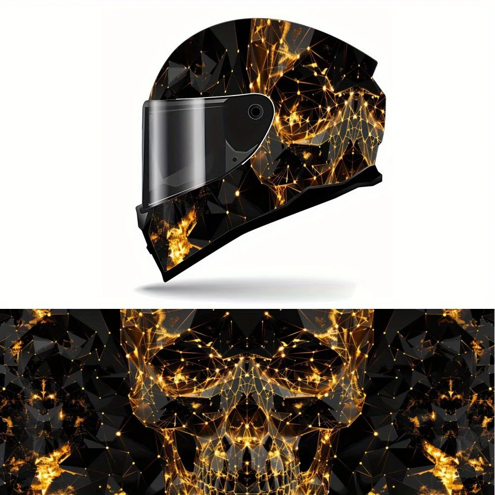 

Futuristic Cyber Skull and Glittering Motifs PVC Motorcycle Helmet Vinyl Wrap, Self-Adhesive Waterproof Sticker, Anti-Scratch De