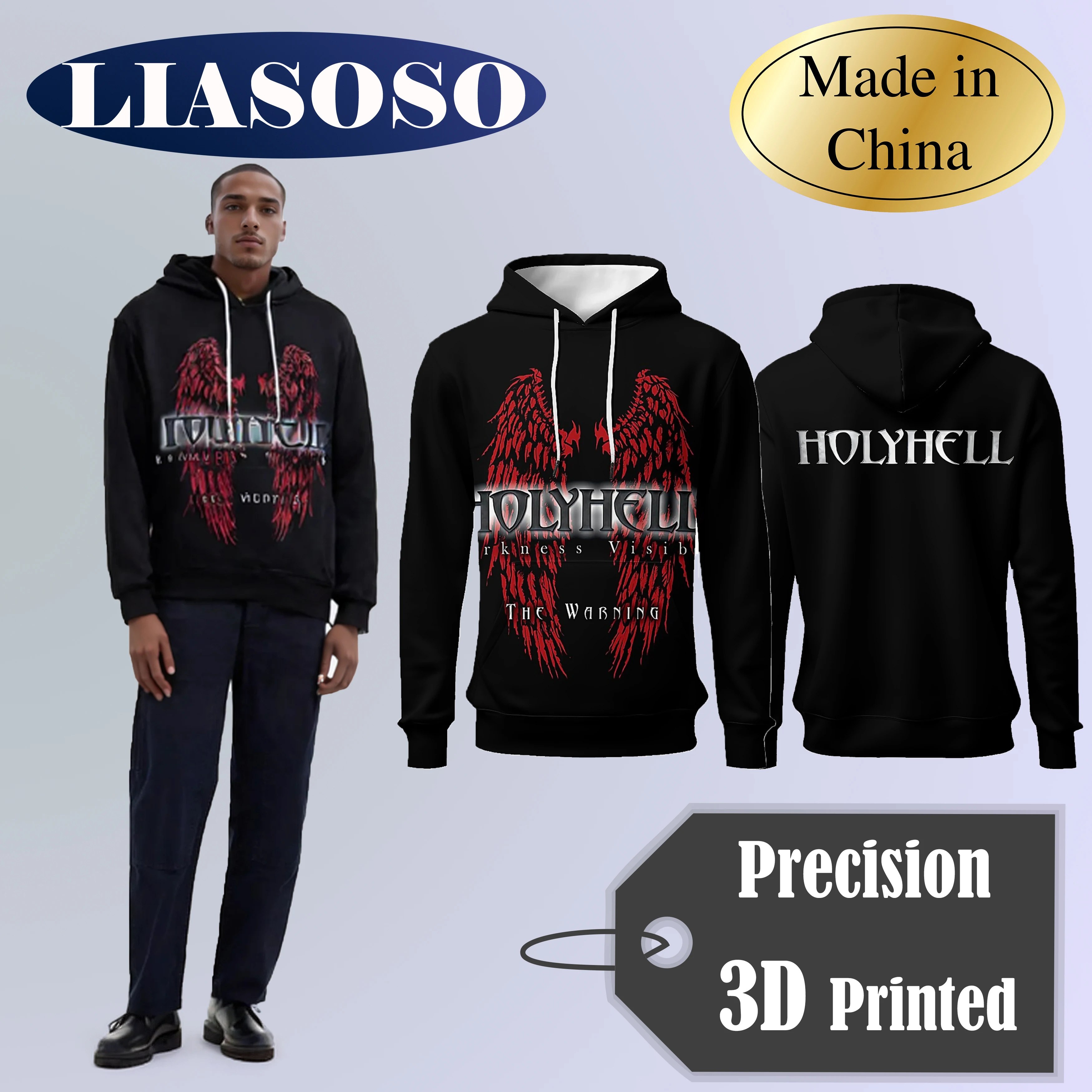 

LIASOSO HolyHell Band Hoodie Precision 3D Printed Long Sleeve Heavy Metal Sweatshirt Harajuku Style for Men & Women Epic Rock