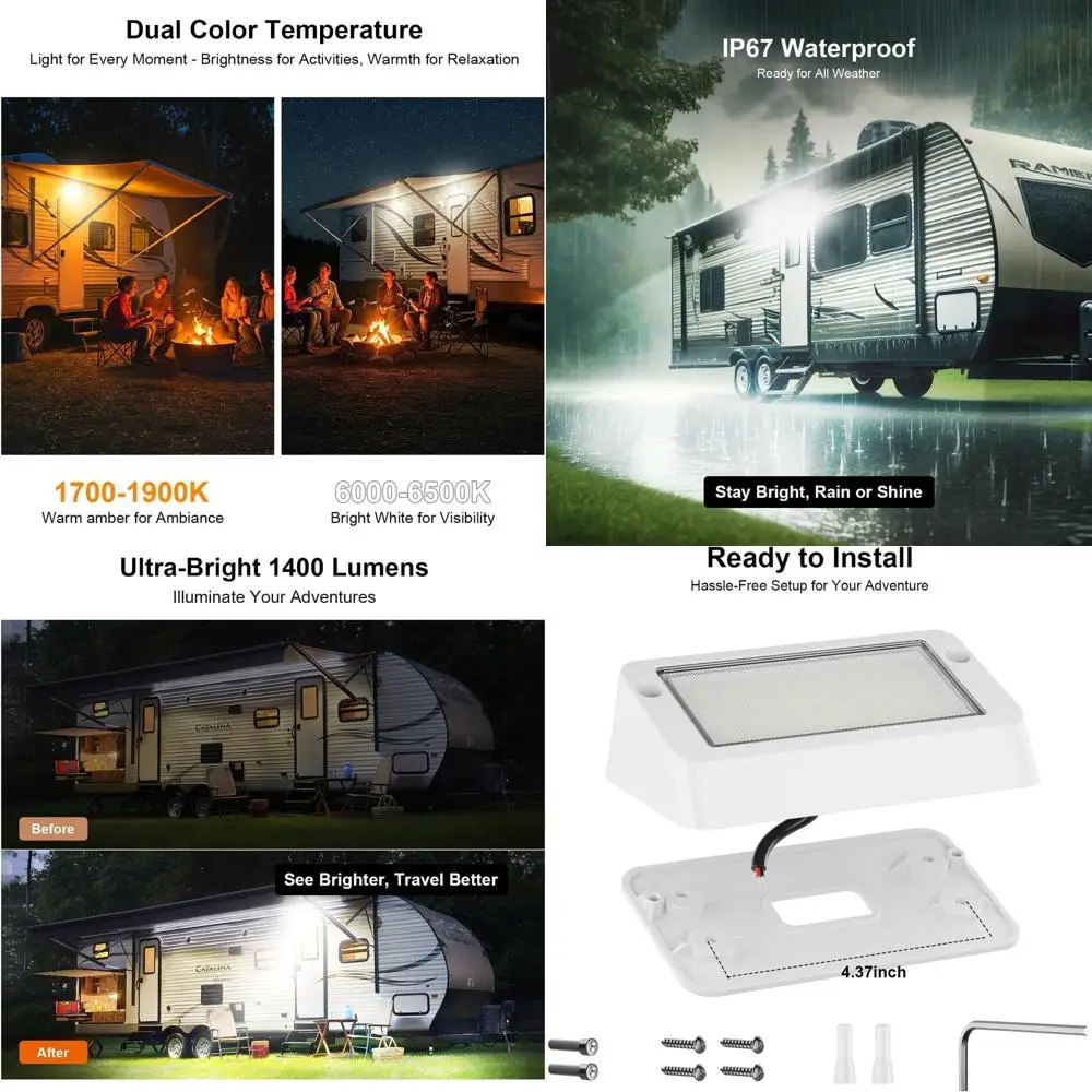 

Алюминиевый светодиодный светильник для крыльца RV — белая и янтарная лампа с переключателем, яркость 1400 лм, водонепроницаемость IP67, 12–30 В постоянного тока, внешний свет для Ca