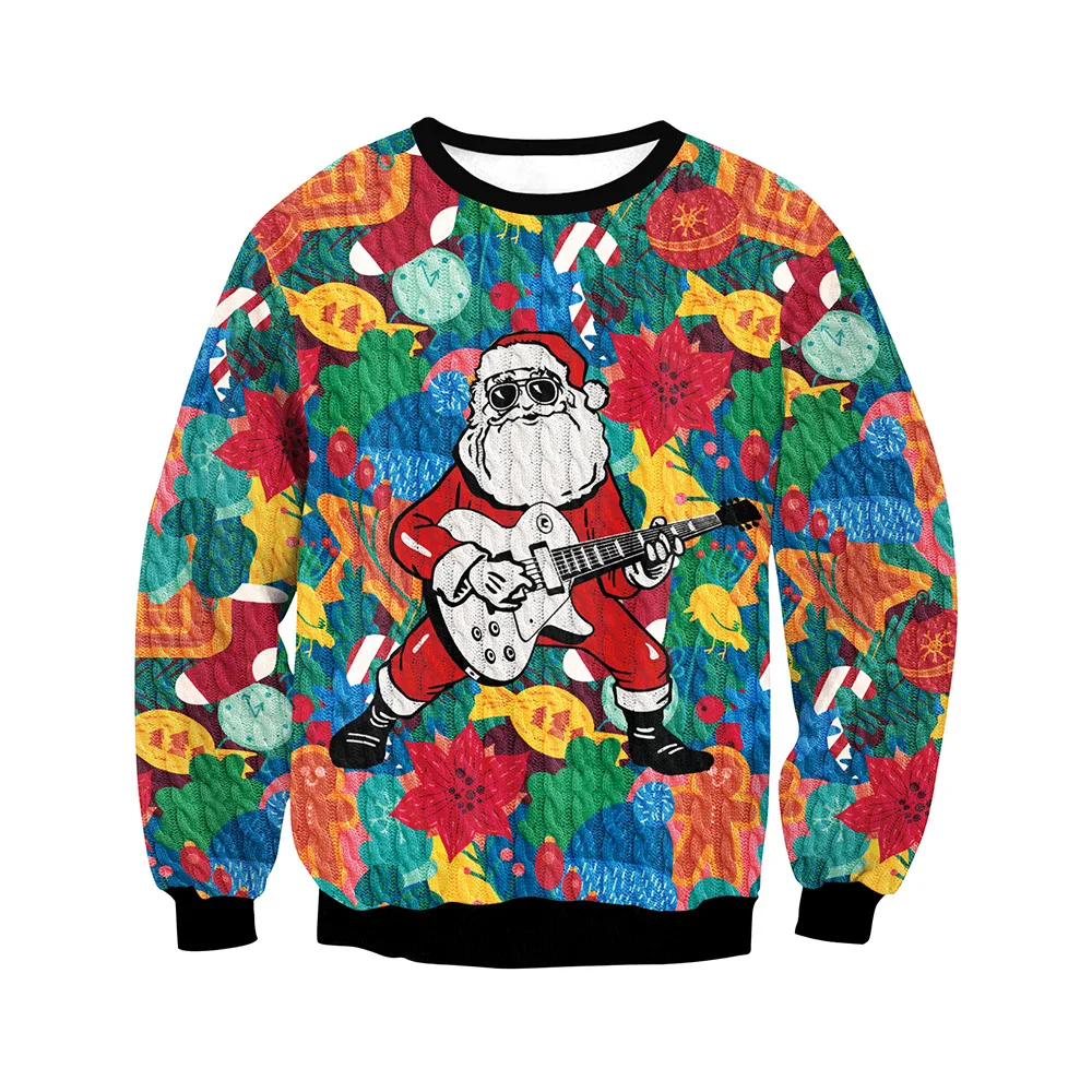 Christmas Sweater Men Funny Ugly Christmas Women Costume Sweaters Woman 2023 Santa Claus Dance Printed O-neck Long Sleeve S  XL