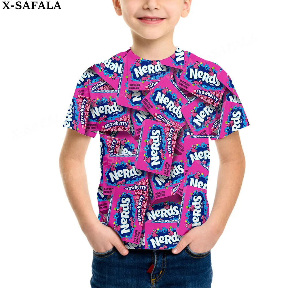 Novelty Funny Nerds Candy Food Customized 3D Printed Children Milk Fiber T-shirt Round Neck Boys Girls Kids  Casual Tops-3