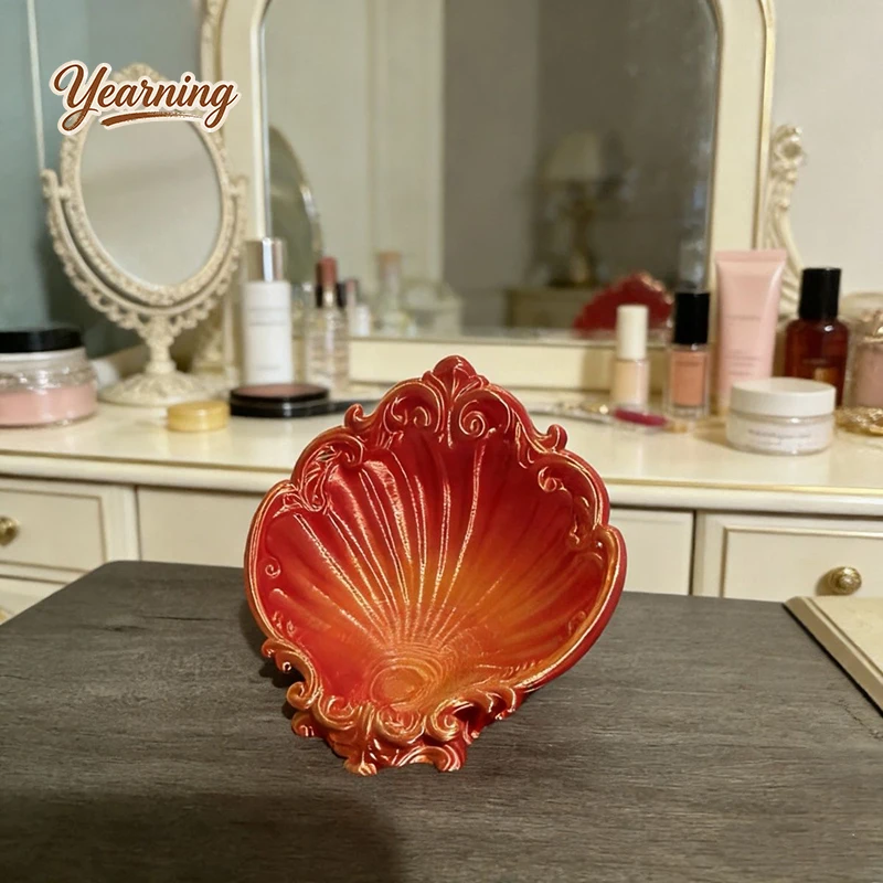 3D Printed Baroque Retro Shell Jewelry Tray European Aesthetic Desktop Organizer Elegant Vanity Home Art Decor Gift