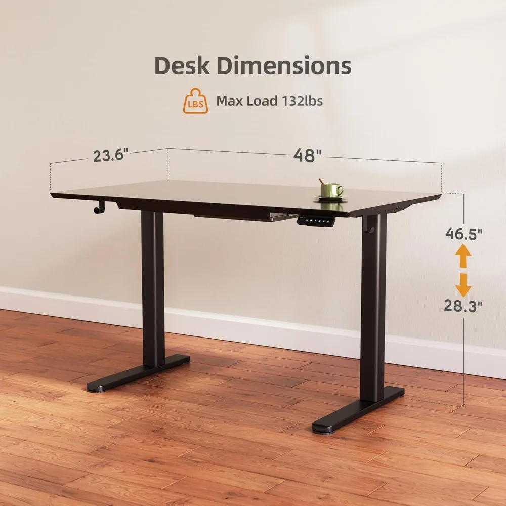Adjustable Height Stand Up Desk, 48x24 Inch, Drawers Included, Quick Assembly, Black Home Office Computer Desk for Ergonomic Wor