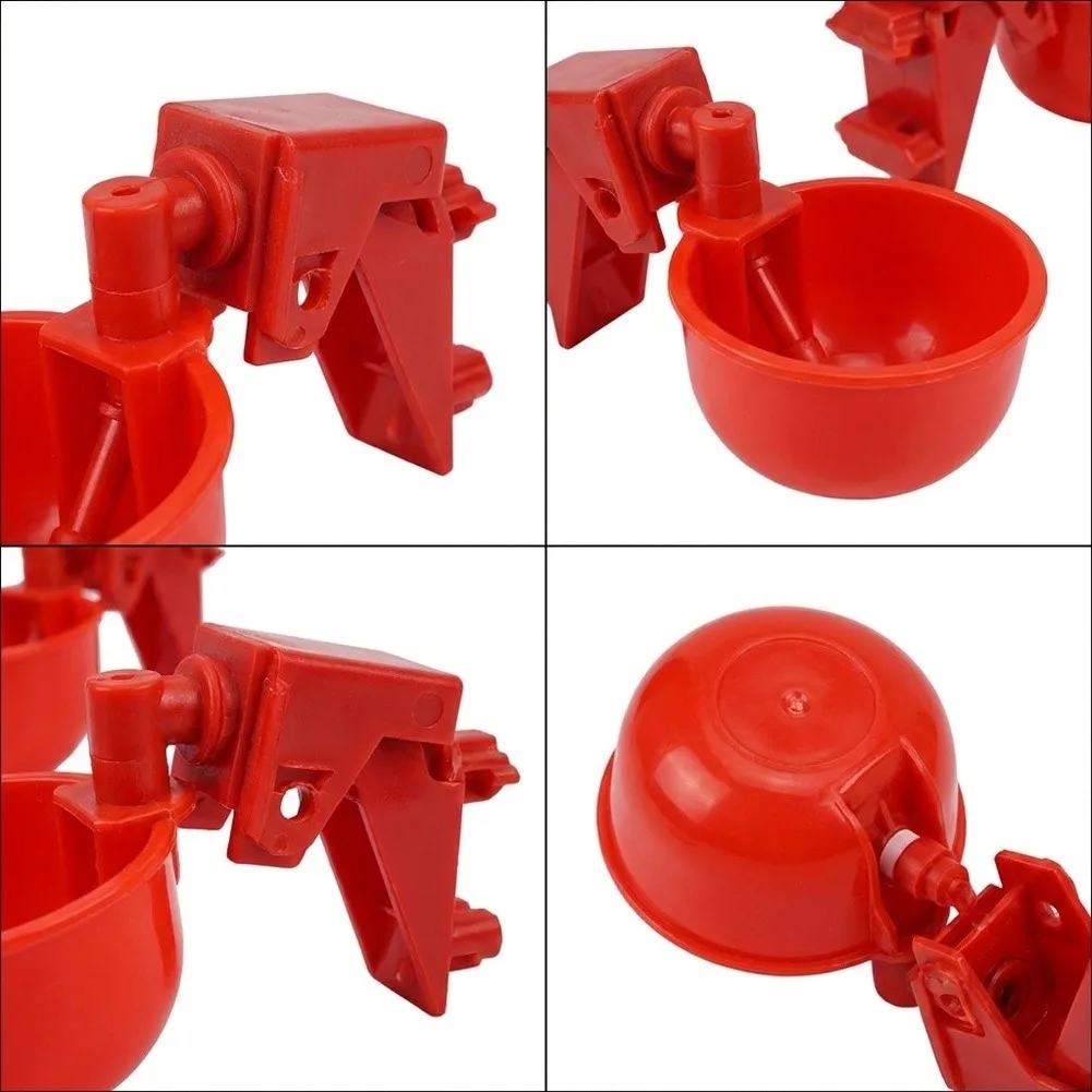 10 Piece Automatic Drinking Feeder for Chickens Ducks Geese Detachable Water Red 6.5cm Mouth 4cm Depth 10 Piece