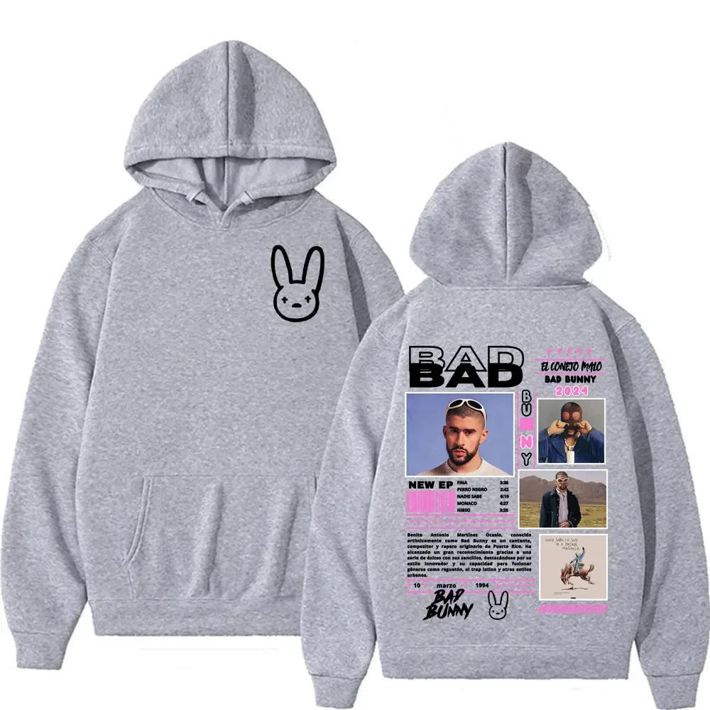 

Толстовка с капюшоном в стиле рэпера Bad Bunny Album Tour для мужчин и женщин в стиле Харадзюку, уличная одежда в готическом стиле в стиле хип-хоп, повседневные флисовые толстовки большого размера