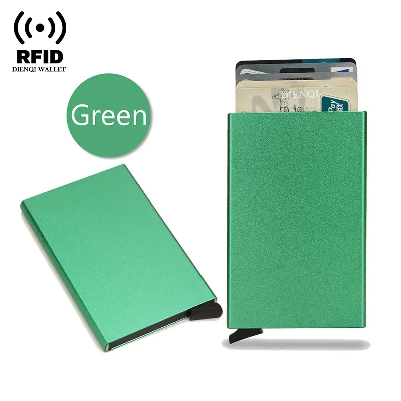 Rfid Creditcardhouder Metaal Dun Slanke Slimme Portemonnee Heren Dames Portefeuilles Pop-up Minimalistische Kleine Zwarte Portemonnee Mini Portefeuilles voor Heren