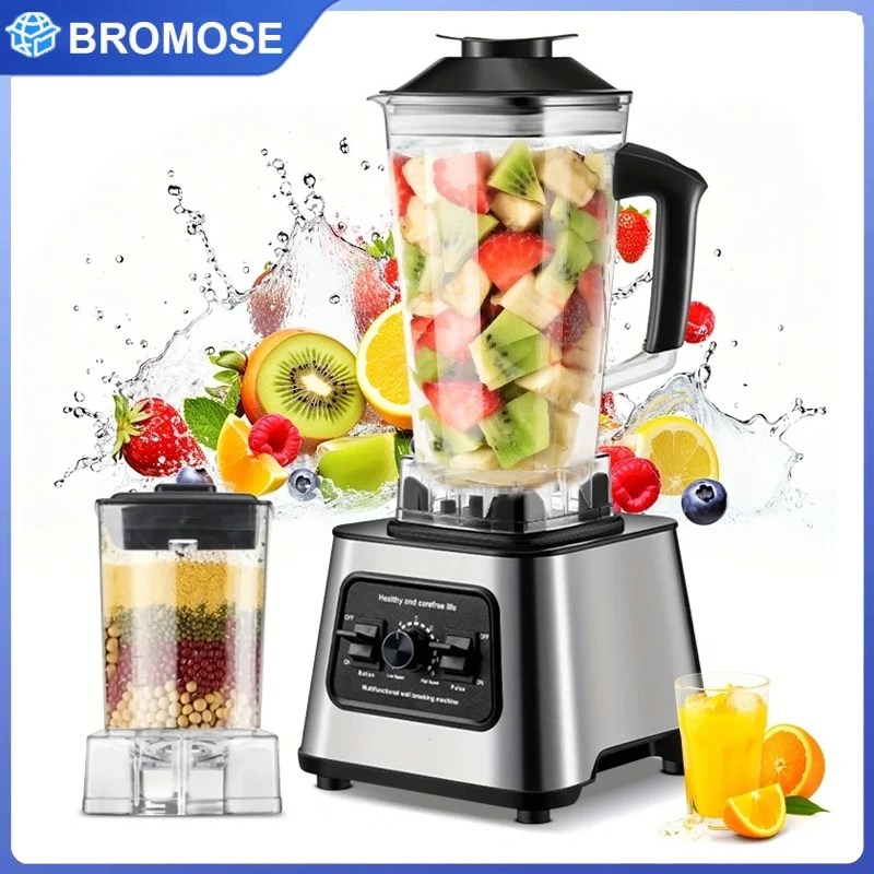 Licuadora de Alta Velocidad 2 en 1 Bromose de 6000W, Capacidad de 2.5L, 9 Velocidades Ajustables, Licuadora para Triturar Hielo y Hacer Jugos, Procesador de Alimentos Multifunción