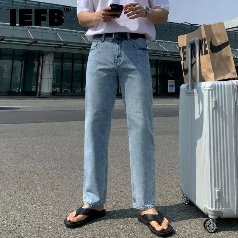 

IEFB New Summer Men's Denim Pants Casual Washing Vintage Straight Bottom Droop Wide Leg Loose Male Trousers Stylish 2024 9C6491