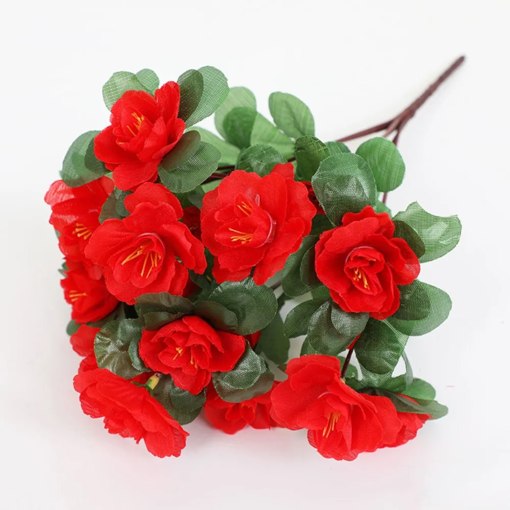 Decor Silk Flower Artificial Rhododendron Arrangements DIY Handmade Fake Flower 21 Head Reflecting Mountain Red Table Patio
