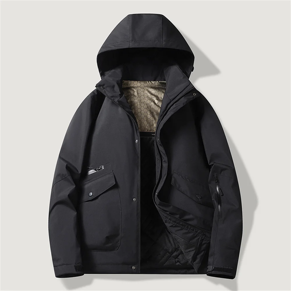 الشتاء الرجال ساخنة الصوف سترات دافئة في الهواء الطلق يندبروف انفصال مقنعين سترة الرجال مقاوم للماء سترات منتفخة غير رسمية معطف الذكور