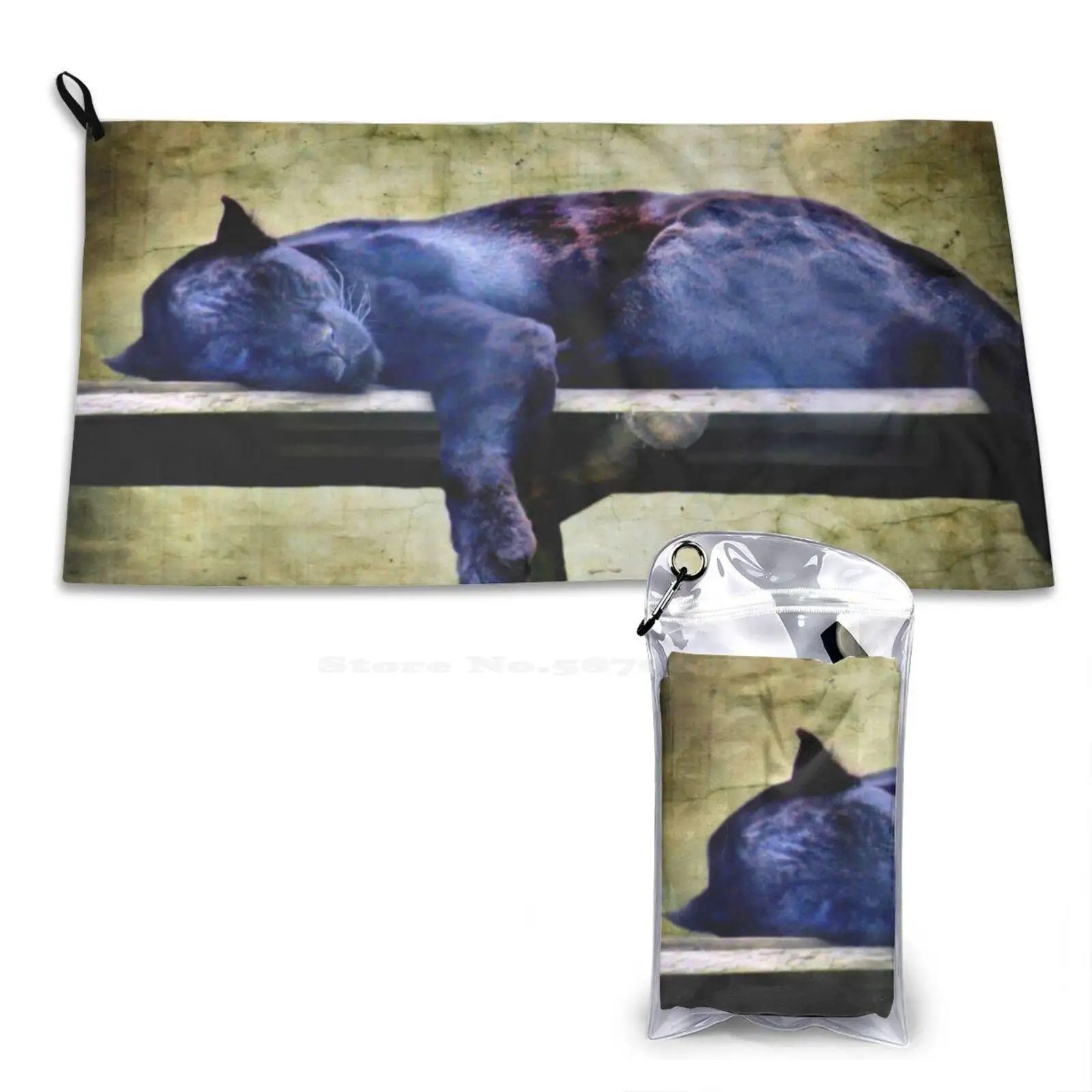 Afternoon Nap Custom Soft Sport Towels Home Outdoor Cat Black Spotted Missmoneypenny Panther Asleep Nap Manipulation Grunge