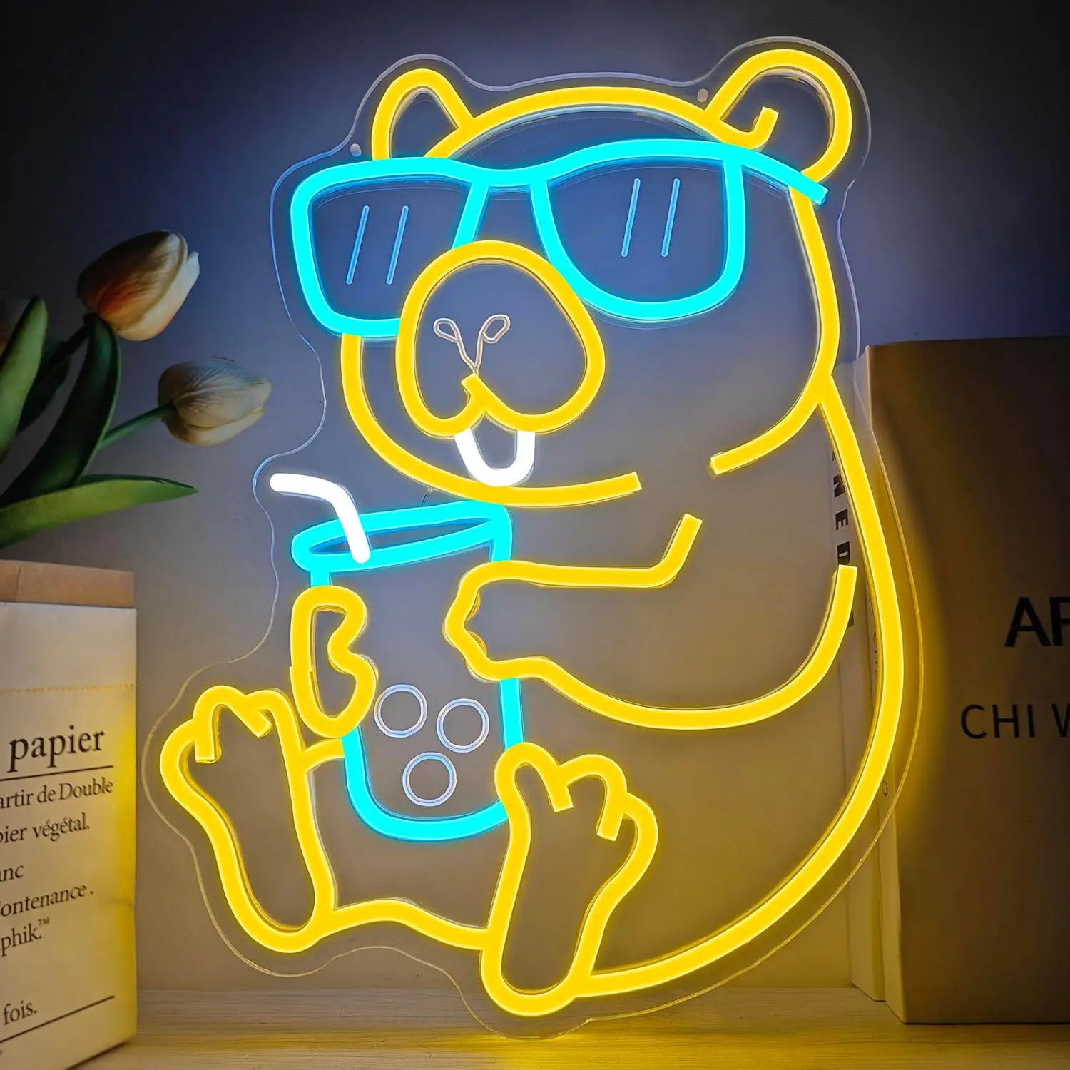 

Капибара Пузырьковый Чай Неоновая Вывеска Светодиодный USB Настенный Светильник для Бар Кафе Спальня Тематический Декор Животных