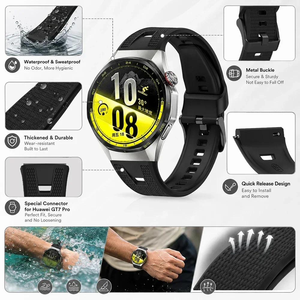 Adjustable Wristband for Huawei Watch GT 7 Pro/GT 6 Pro Waterproof Silicone Strap Sports Band Gear Accessories for GT 6/7 Pro