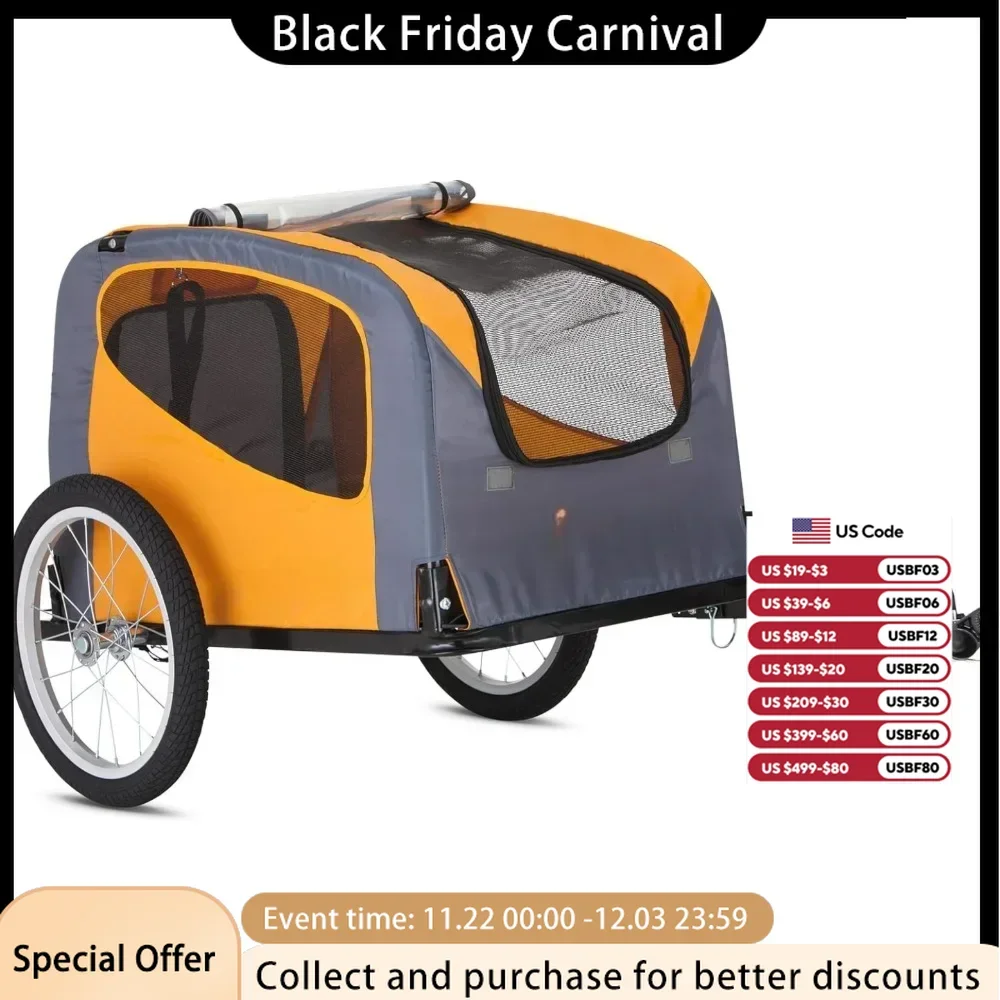 Pet Trailer, Small and Large Pet Carts, Foldable Frame, Easy to Clean Quick Release Wheels, Universal Bicycle Hook, Pet Cart