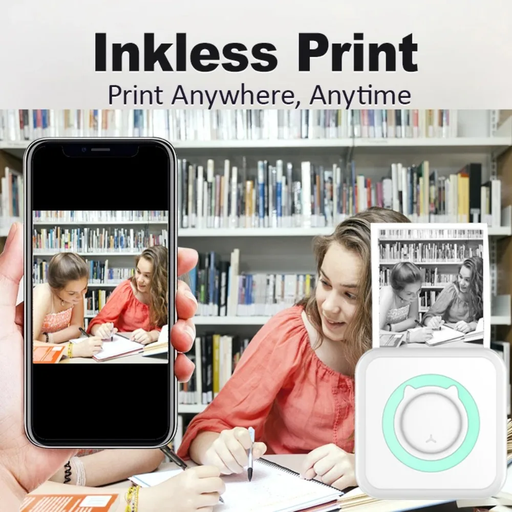 Cute Cat Bluetooth Mini Thermal Printer Inkless Pocket Sticker Maker Free Cut Portable Printer For Photo Journal Memo Study Note