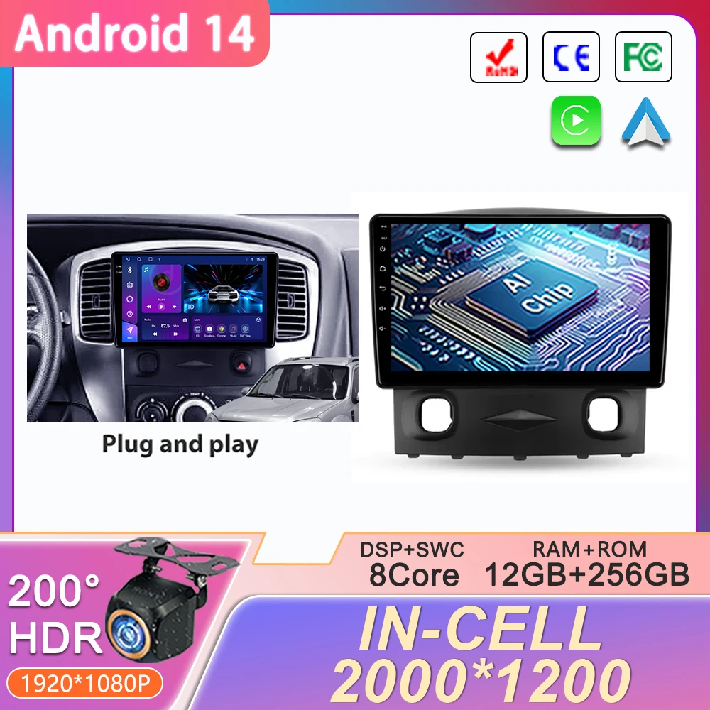 

2K Screen Android 14 For Ford Escape 1 2007 - 2012 Car Radio Multimedia Video Player Navigation stereo GPS No 2din Head Unit