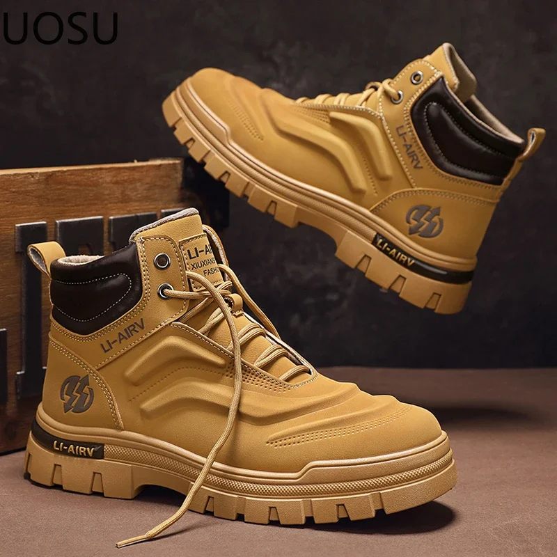 High Boots Motorcyclist Boot Platform High Tops Lace-up Velvet Thickening Hard-wearing Popular Model UOSU Outdoors Winter Boot