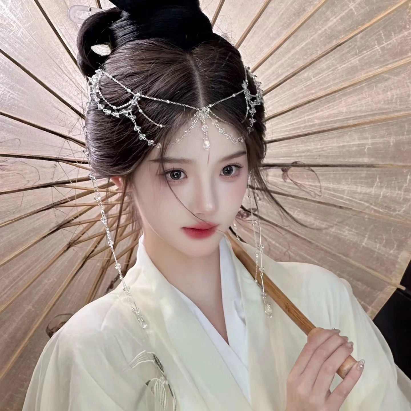

Antique Hanfu Super Immortal Multi-layer Head Female Exotic Bride Forehead Chinese Style Crystal Fringed Princess Headdress
