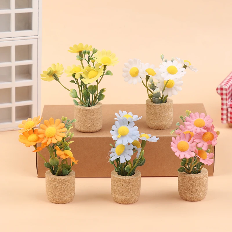1/12 Dollhouse Simulation Daisy Plants Potted Model Doll Home Miniatur Flower Decor Toy Micro Landscape Garden Plants Ornament