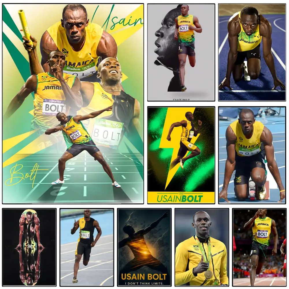 Athlete U-Usain Bolt Poster  Self-adhesive Art Waterproof Paper Sticker Coffee House Bar Room Wall Decor