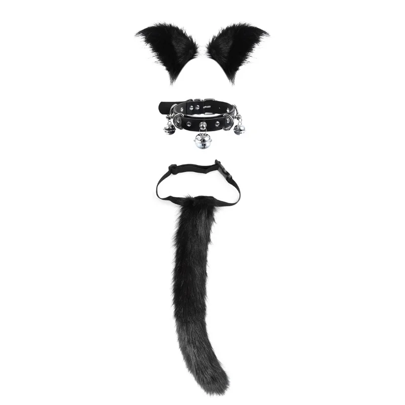 

Fox Costume Set Ears Tail Animal Kit Cosplay Costumes Accessories for Adults Halloween Party Role Play Props Bell Neck Collar