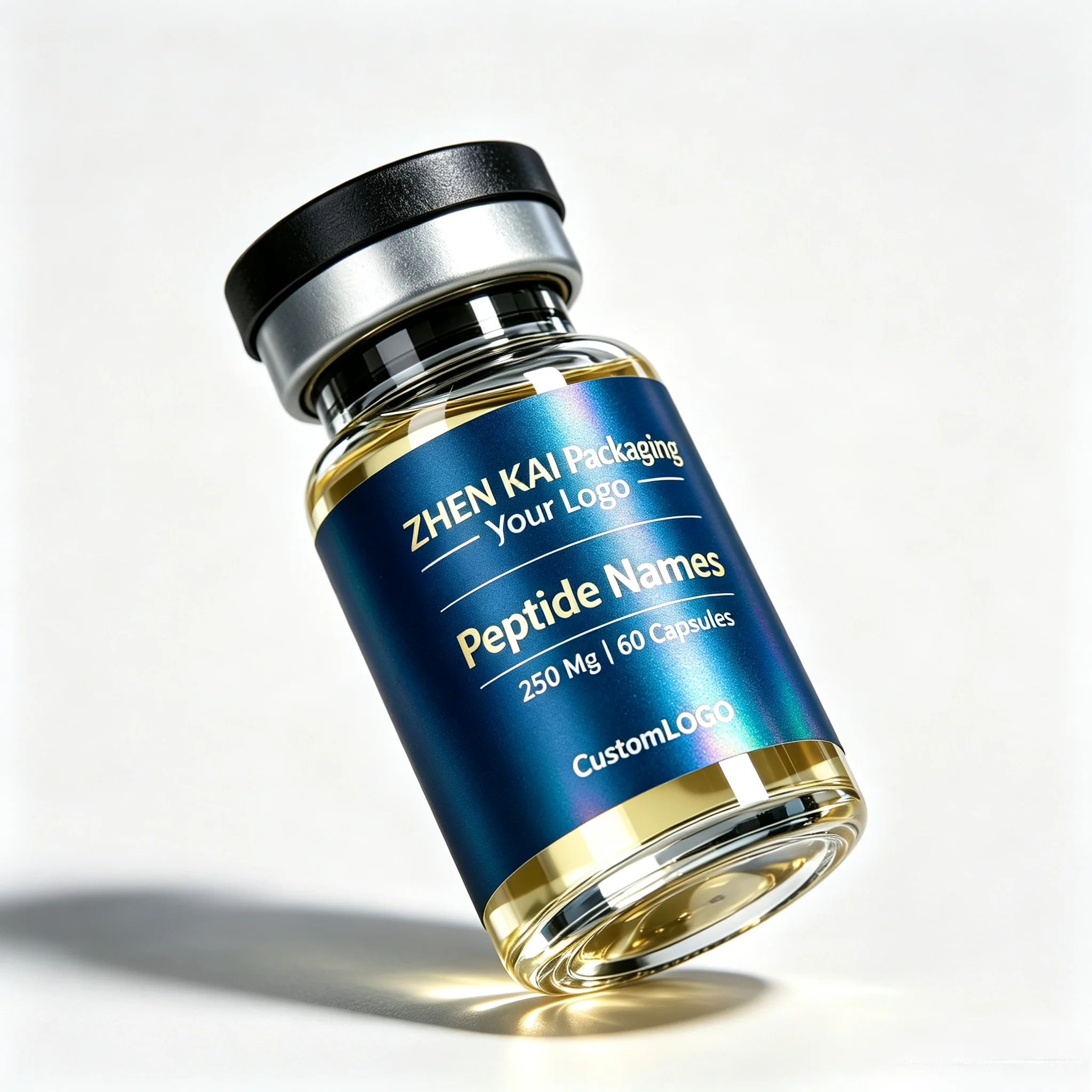 Custom Waterproof High Temp Resistant Peptide Bottle Labels,Precision Printed Self Adhesive Stickers for Injectable Supplement