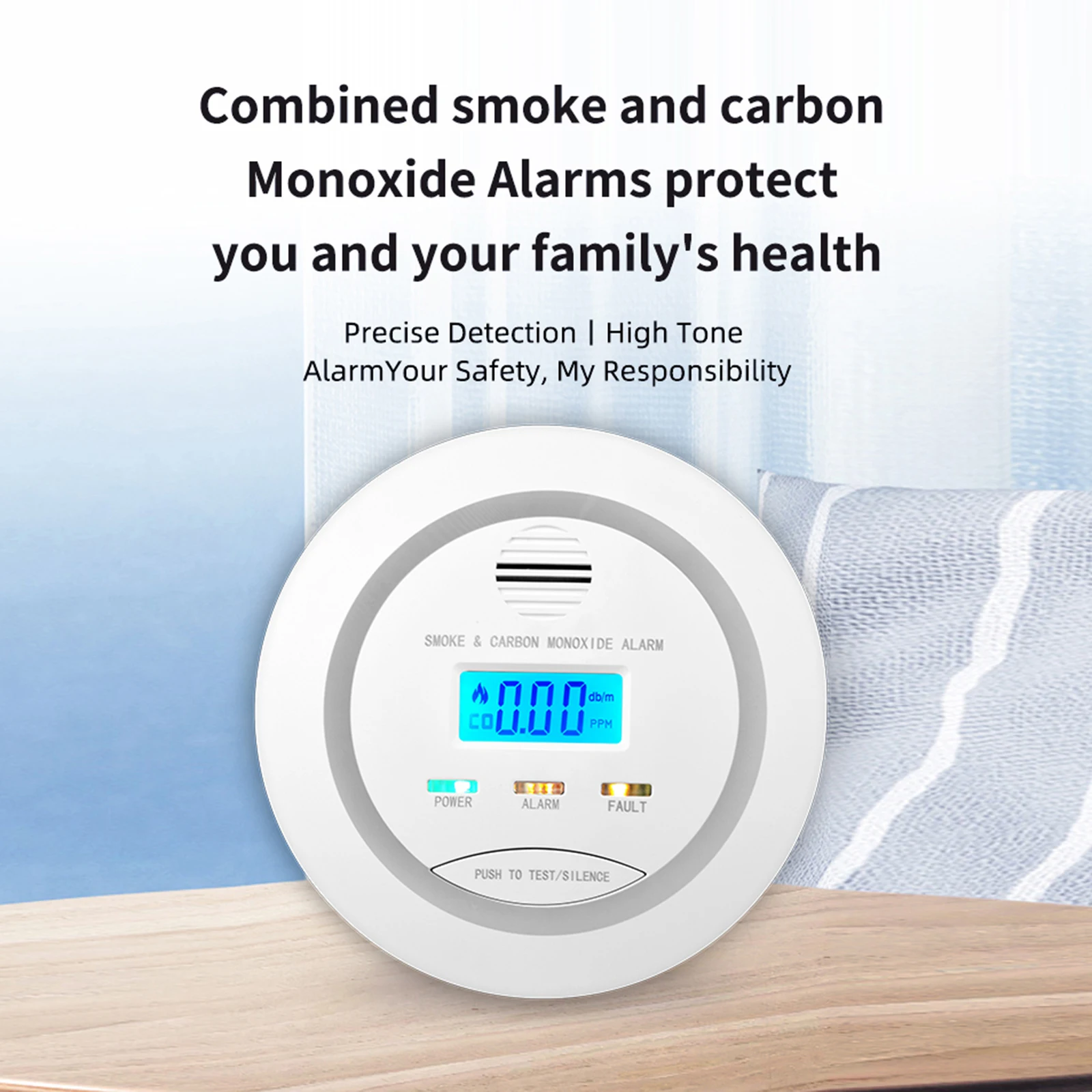 Carbon Monoxide Alarm Co Detector LCD Display Alarm with LCD Digital Display Sound Warning Smoke Alarm for Home Bedroom Kitchen