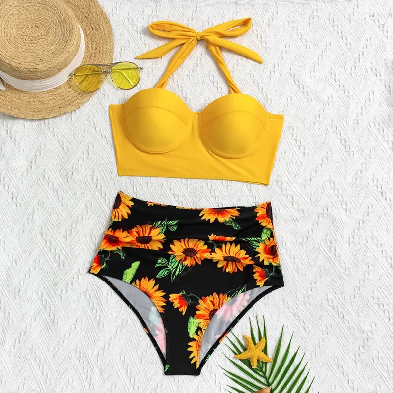 2024 push up biquinis brasileiros maiô feminino cintura alta conjunto de biquíni maiô feminino verão floral impressão beach wear