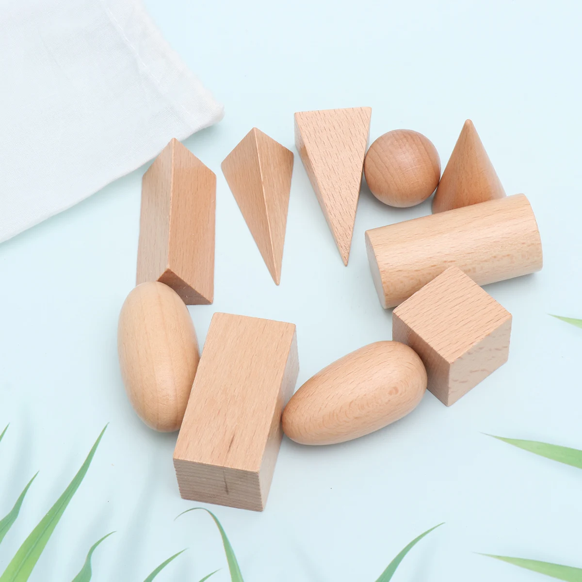 

11 Pcs Geometric Solids Wooden Toys Math Games Toys Blocks Math Manipulatives Geometry Set Geo Blocks with Tote for Kids Prescho