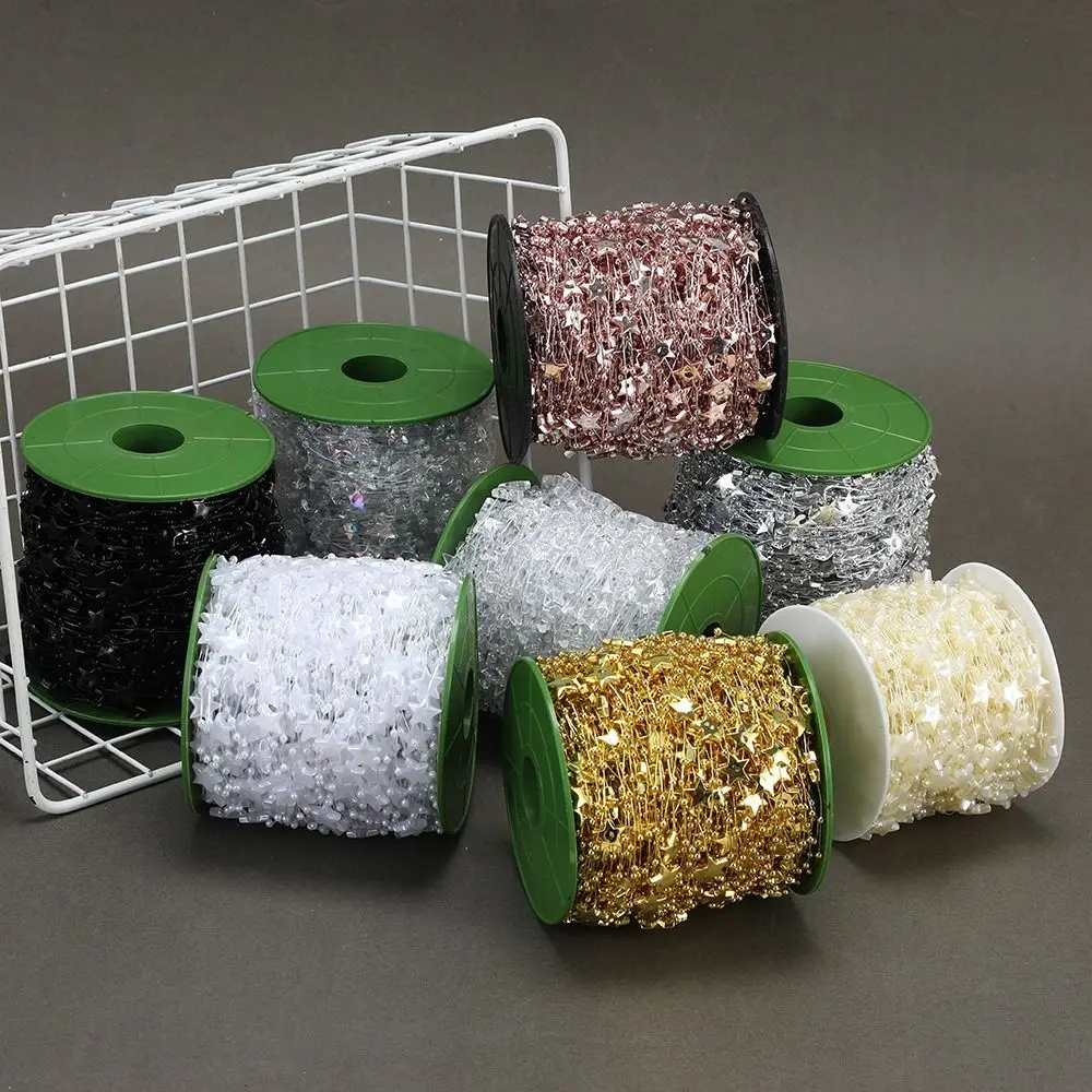 30M 13MM Star Beads Chain Plastic Electroplated Christmas Tree Decoration Chain Simple Solid Color