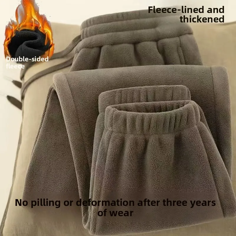 

Мужские повседневные брюки с двусторонней флисовой подкладкой, теплые флисовые спортивные штаны, однотонные, свободного кроя, в стиле Харадзюку