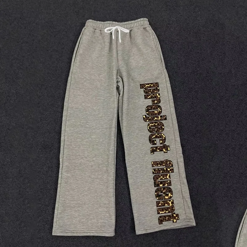 Creative Fashion Street Fashion American Casual Trousers Vintage Loose Straight Letters Leopard Printed INS Harajuku Punk Pants