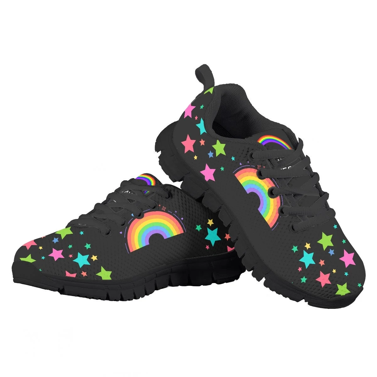 

Cute Pentagram Heart Rainbow Children's Running Shoes Outdoor Travel Wear-Resistant Lightweight Mesh Flats Breathable Sneakers