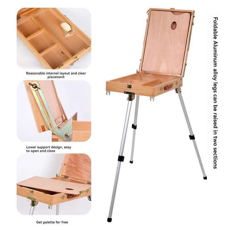 Light and Portable Aluminum Alloy Legs Outdoor Sketching Hand Box Oil Painting Box Frame Art Easel