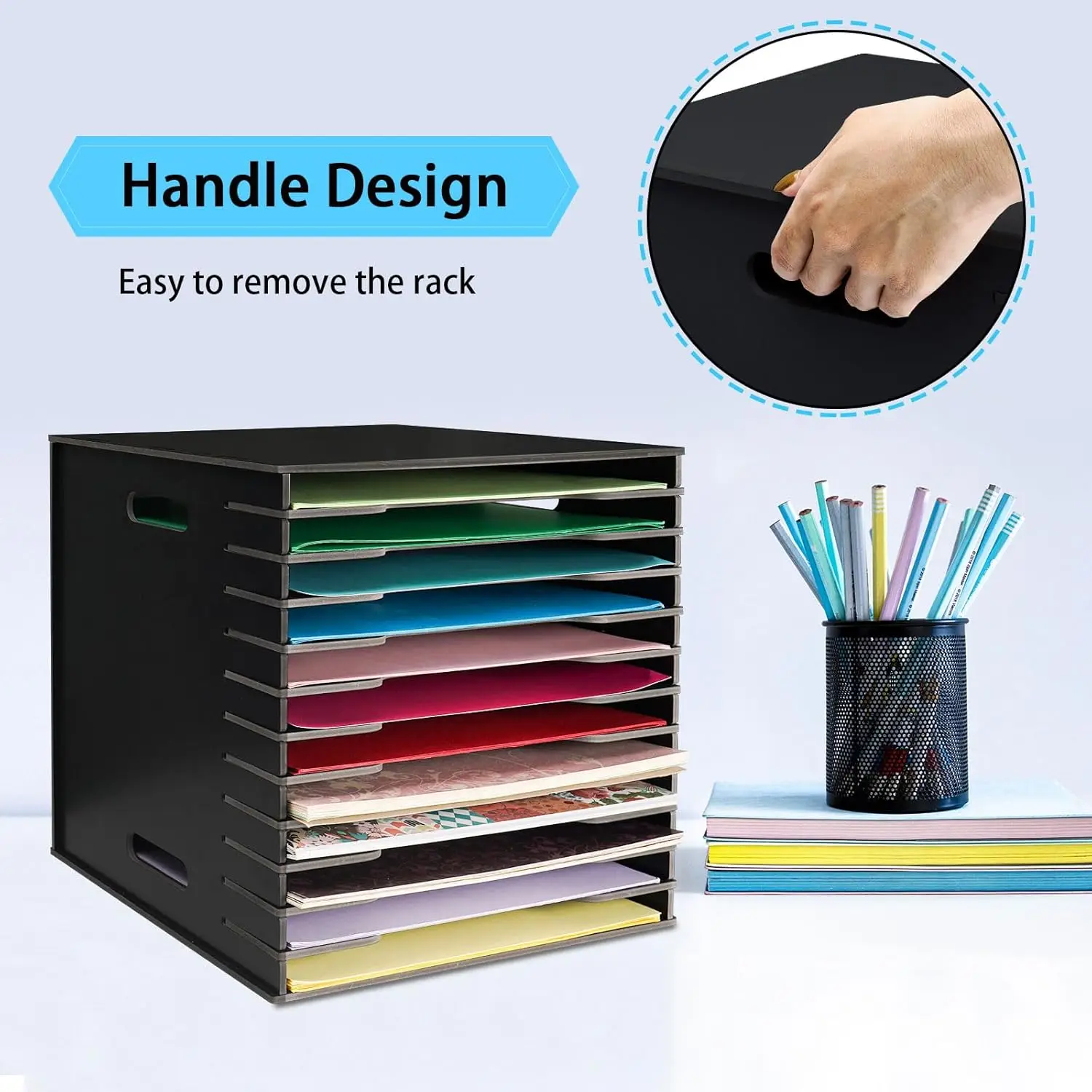 Scrapbook paper organizer, 12-layer file sorting storage, folder, desktop scrapbook paper organizer, black.