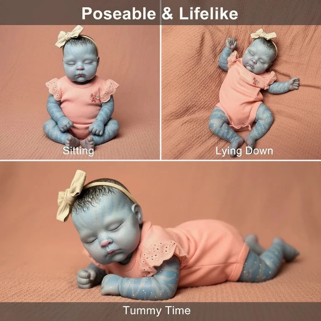 Boneca mística reborn de 19 '', bebê de última geração métiulousamente pintado à mão “estilo avatar” com tons de pele assinados e padrões estrelados