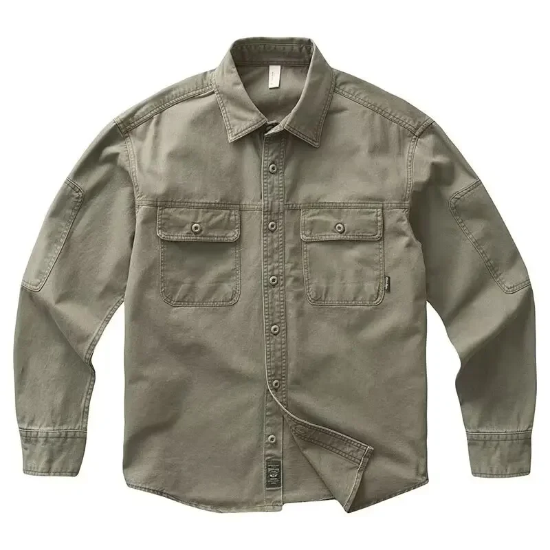 American Work Shirt Men's Retro Tooling Style Multi-pocket Pure Cotton Long Sleeve Shirts Fashion Casual Street wear Jacket Tops