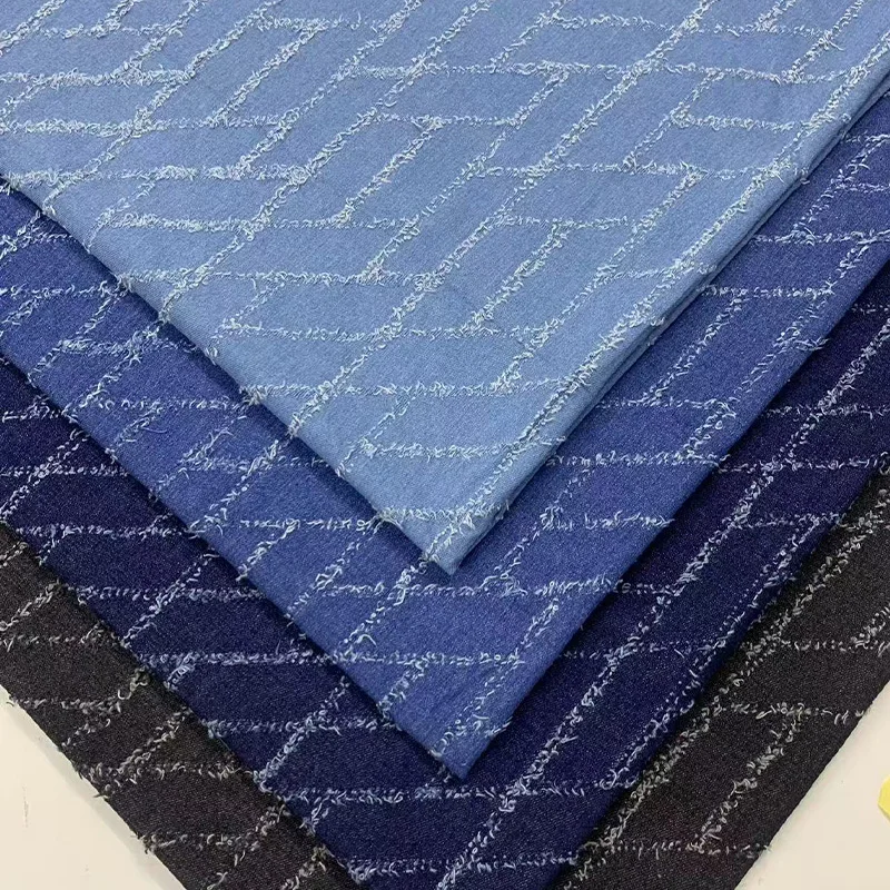 

Washed Denim for Sewing Dresses Bags Pants Hats DIY Textile Cloth Soft and Wearable Geometric Grid Pattern Denim Fabric