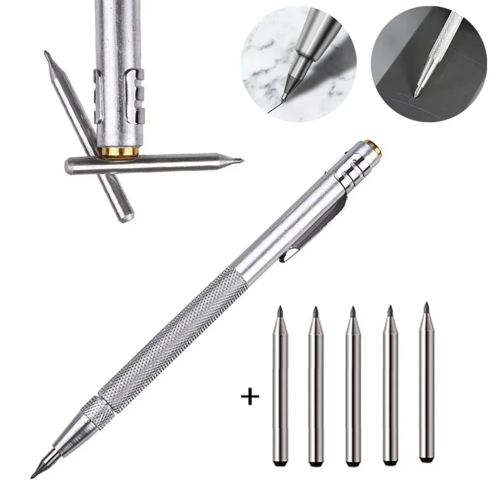 Tungsten Carbide Tip Scriber With 5pcs Aluminium Pen Scriber Engraving Pen Ceramics Glass Shell Metal Construction Marking Tools