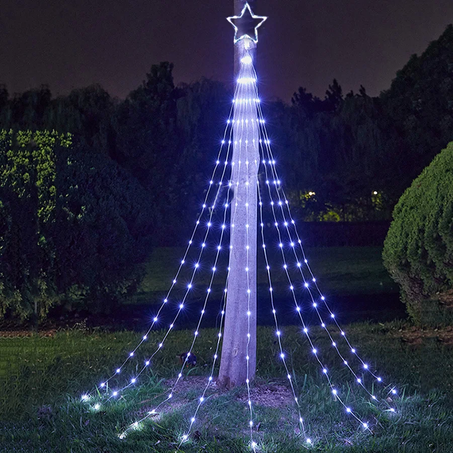 Imagem -04 - Led Christmas Tree Waterfall Lamp Outdoor Topper Star Jardim Garland Lights Fairy Icicle Lights Decoração de Ano Novo Modos 9x2m