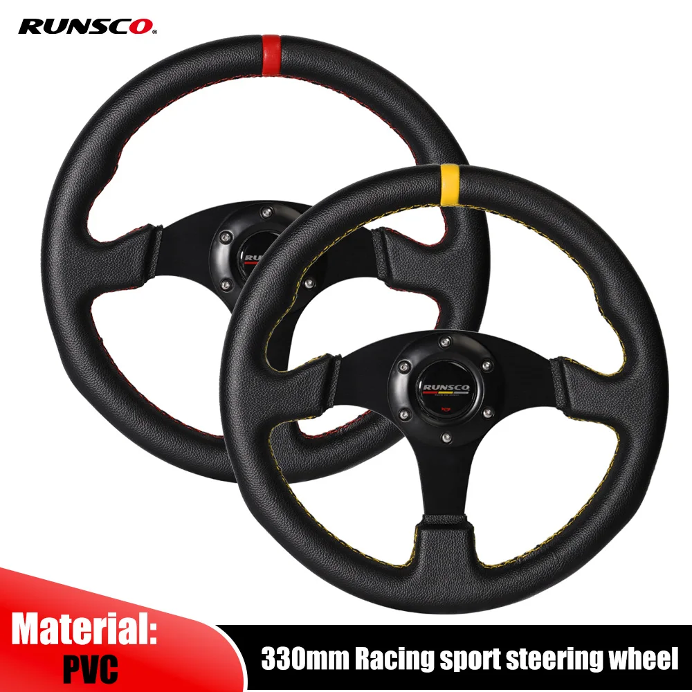 330mm/13 Inch Flat Steering Wheel Aluminium+PVC Drift Simulation Racing Game Steering Wheel Universal