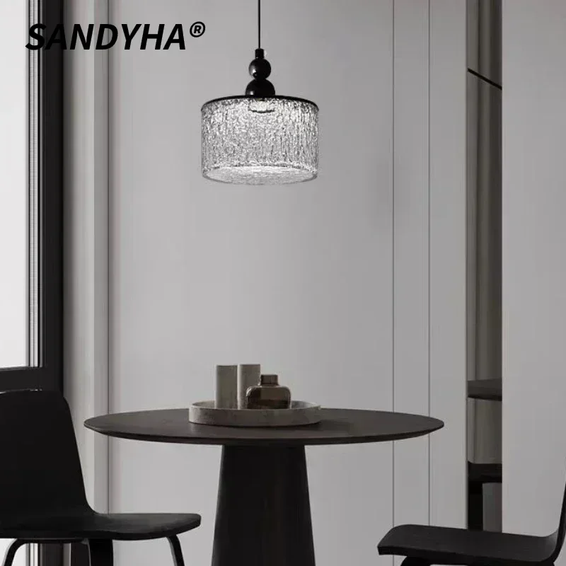 

SANDYHA Modern Minimalist Crystal LED Pendant Light for Living Room Bedroom Dining Table Lighting Fixtures with Ampshade