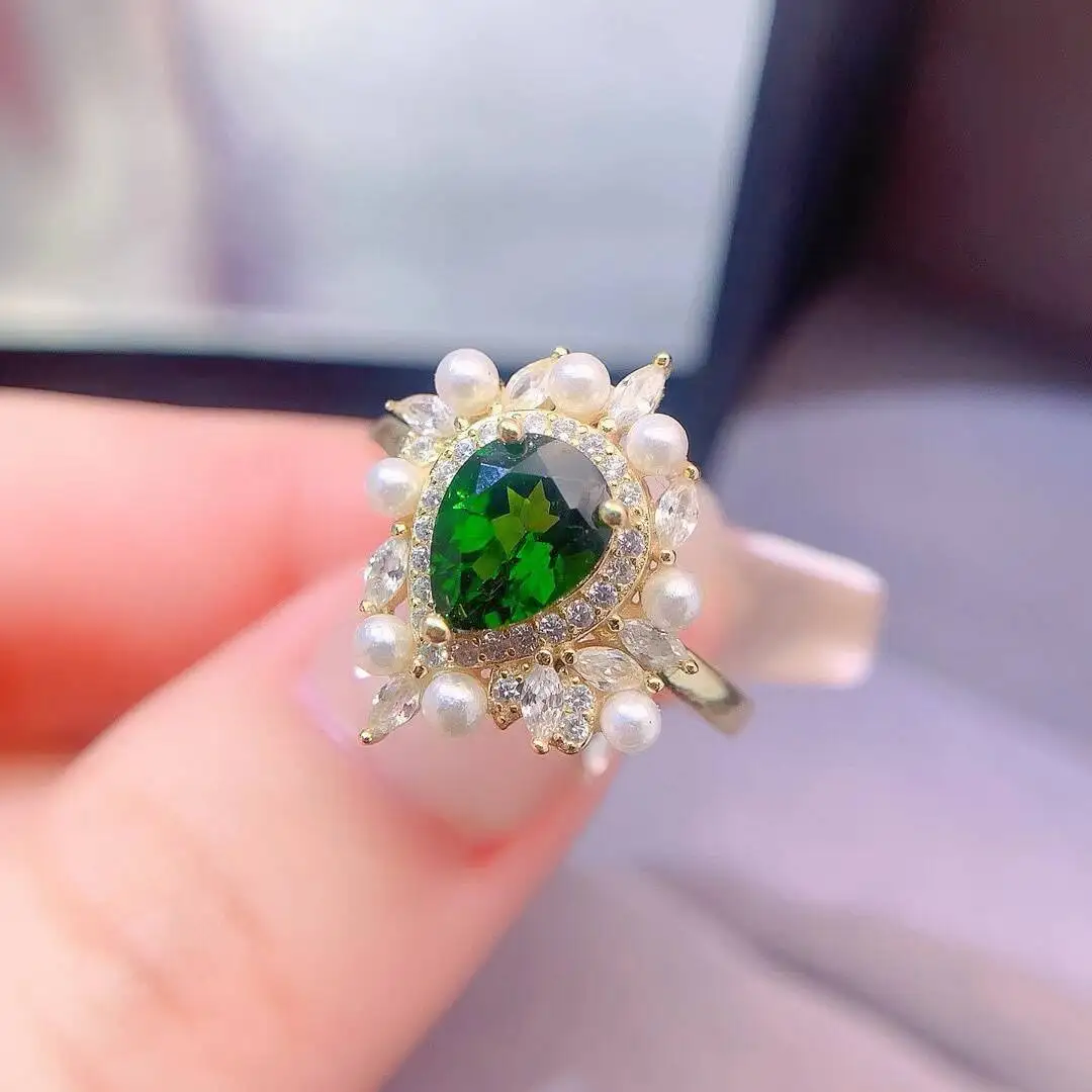 

KJJEAXCMY high-grade Jewelry Natural Women's Diopside Ring S925 Silver Colorful and splendid Crystal pure fire flash explosion
