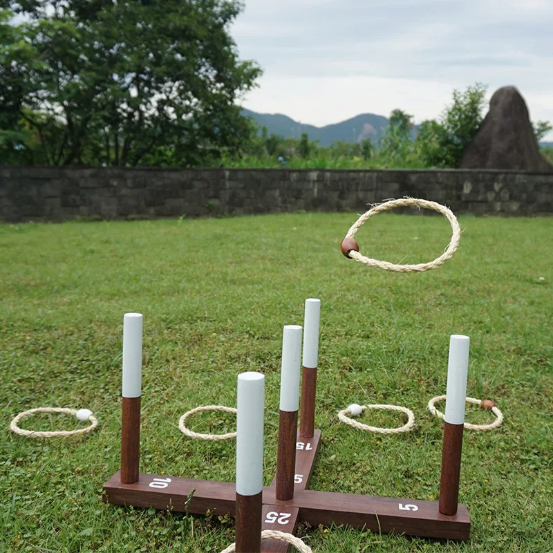 Base cruzada + saco de armazenamento + 6 alças de corda de cânhamo anéis jogo crianças anel lance cabine esportes ao ar livre brinquedos jogando jogos de treinamento de velocidade