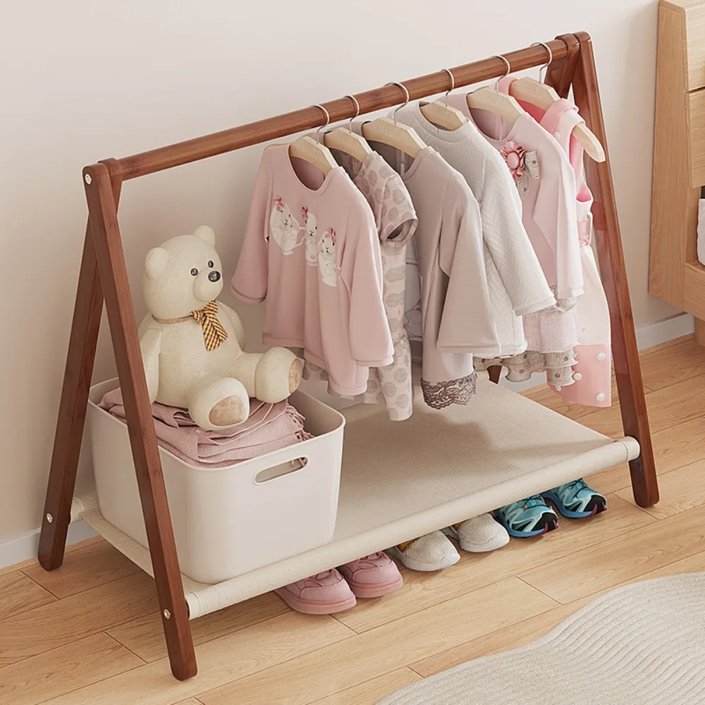 Floor Clothes Rack Folding Multi-layer Bedroom Clothes Hanger Home Living Room Balcony Clothing Shelf Simple Bamboo Coat Rack