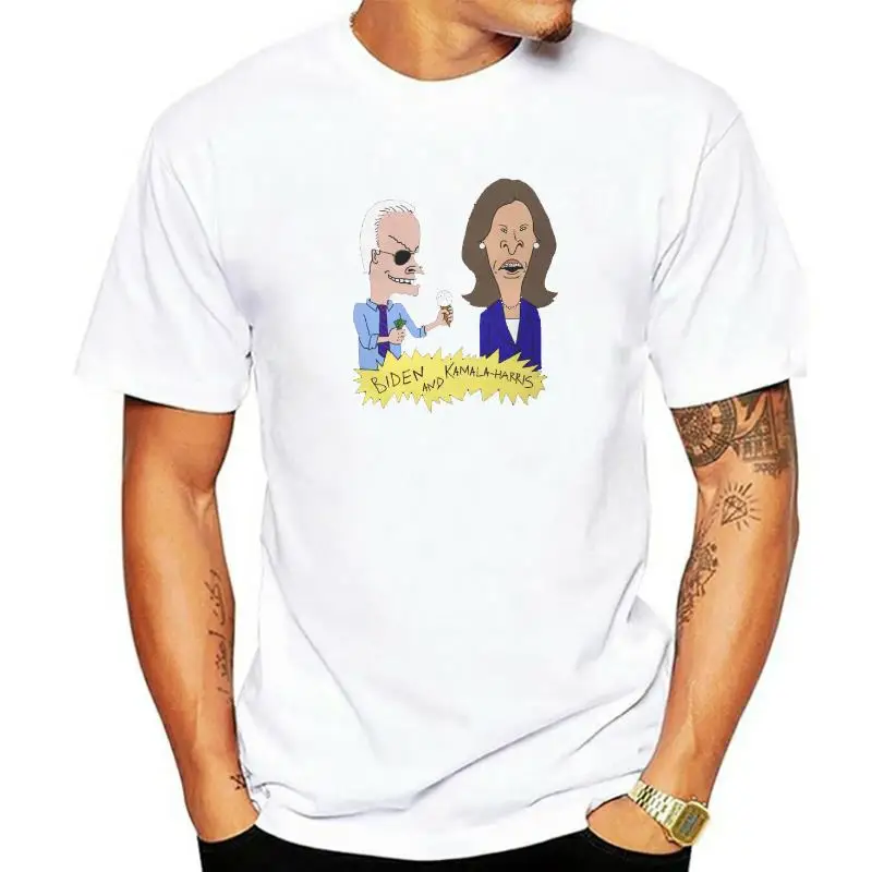 Beavis and Butthead  T Shirts Men's Cotton Vintage T-Shirts O Neck Biden and Kamala Harris Parod Tees Short Sleeve Clothes Gift